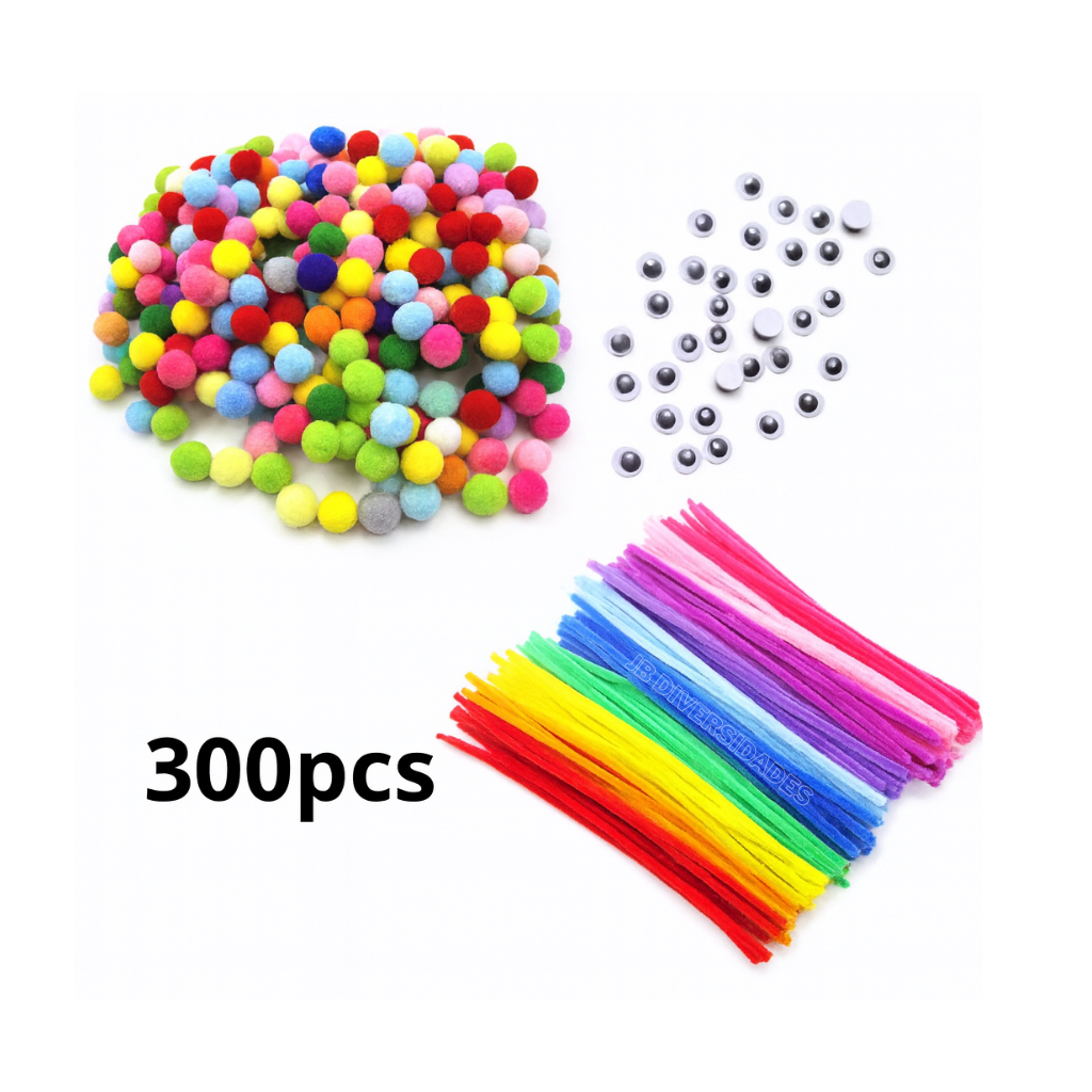 Kit 300 pçs Haste de chenille Pompom Olhinhos movel em Oferta na Shopee