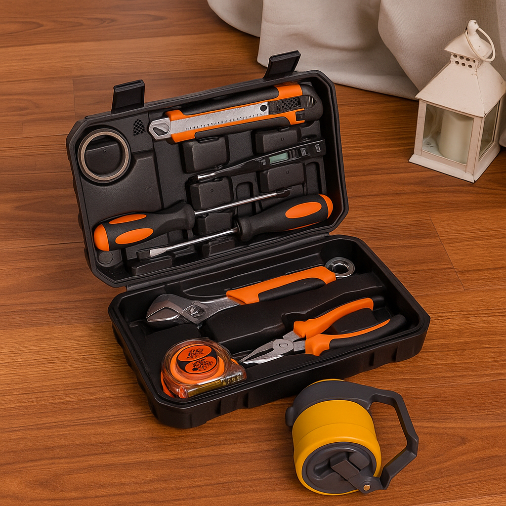 Super Kit Ferramentas Maleta Com 8 Peças Chave Inglesa E Alicate Universal Manutenção Básica