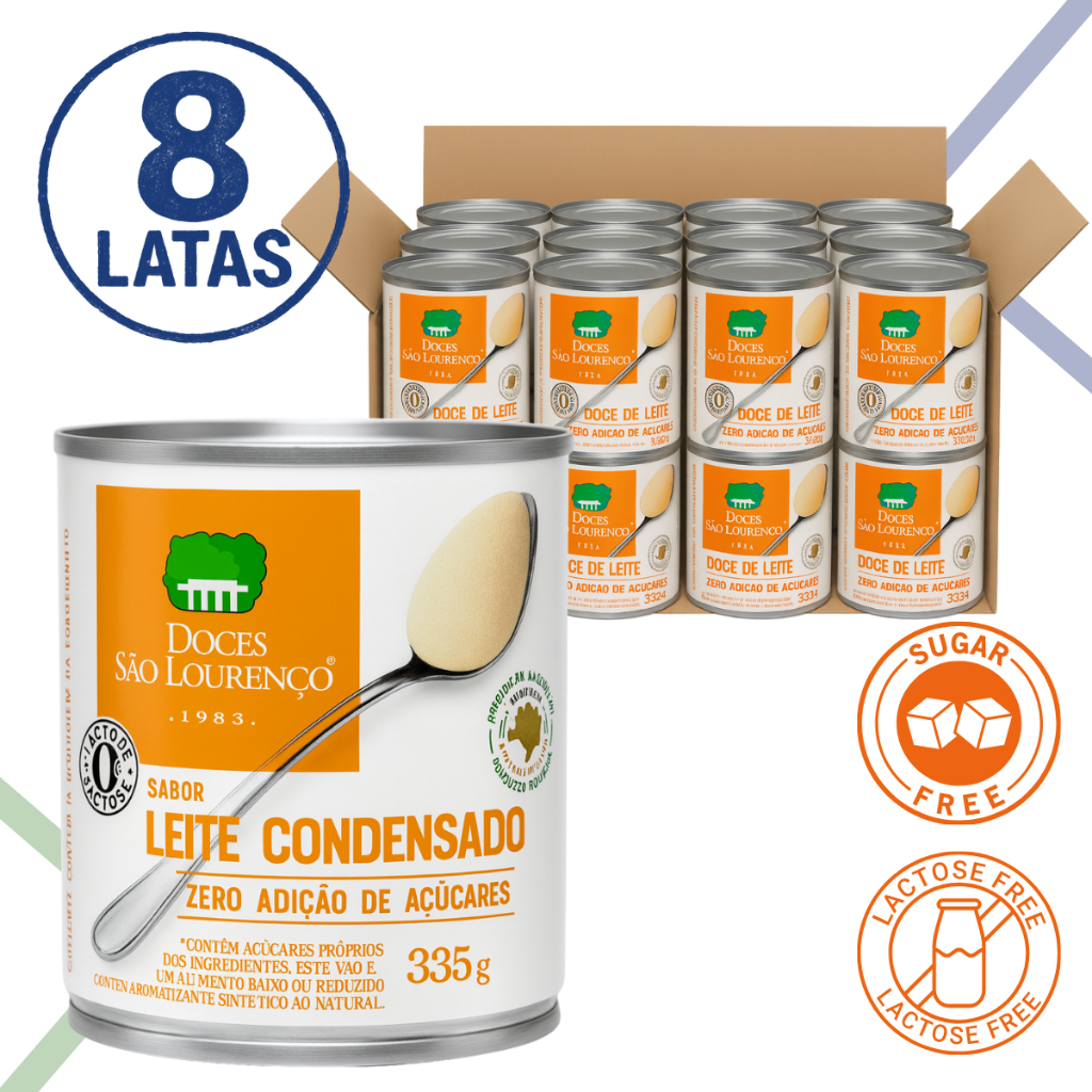 Kit 8 Leites Condensados Zero Açúcar Zero Lactose 335g Doces São Lourenço Diet Light