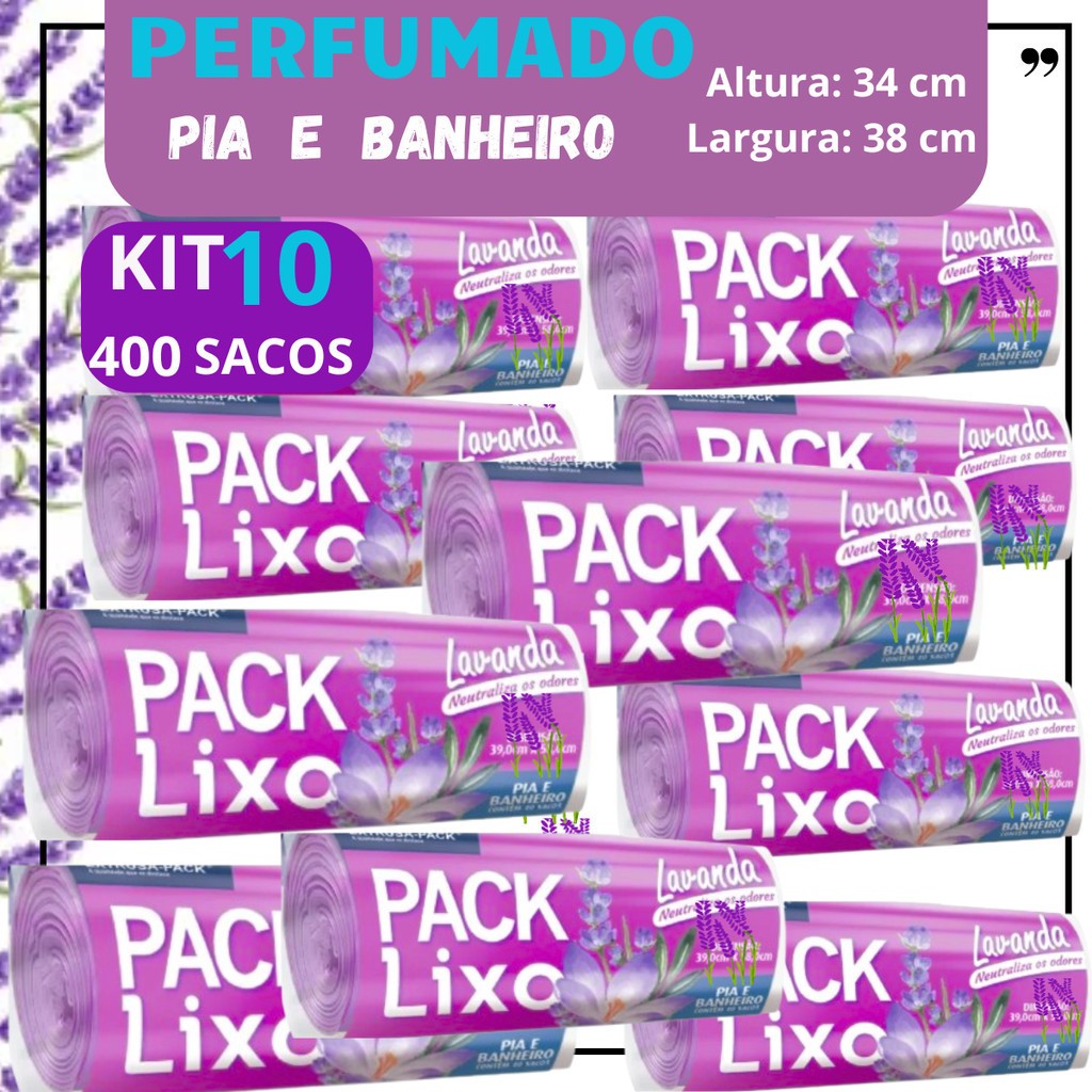 Kit 400 Sacos Lixo Lavanda Perfumado Econômico Anti Inseto Odor Banheiro Cozinha Econômico Prático