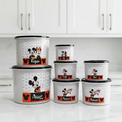 Kit 5 Potes de Mantimentos Plástico Decorado Linha Colors