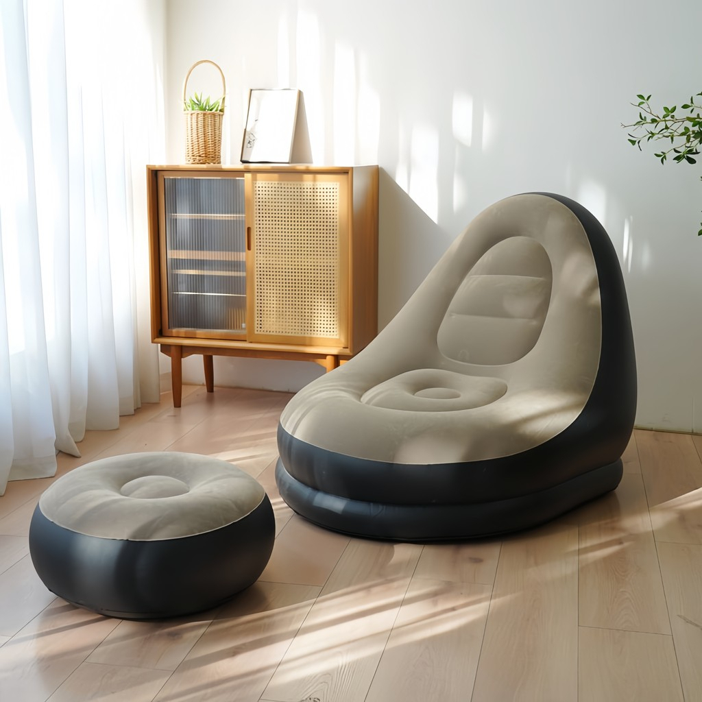 Sofá Poltrona Descanso Portátil Inflável Conjunto Poltrona e Puff Inflável Portátil Descanso Sofá