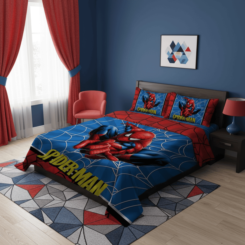 Lençol Casal de Personagem Homem Aranha sem elástico 3 Peças COR:LCC 26 |Cama Colcha Infantil Marvel