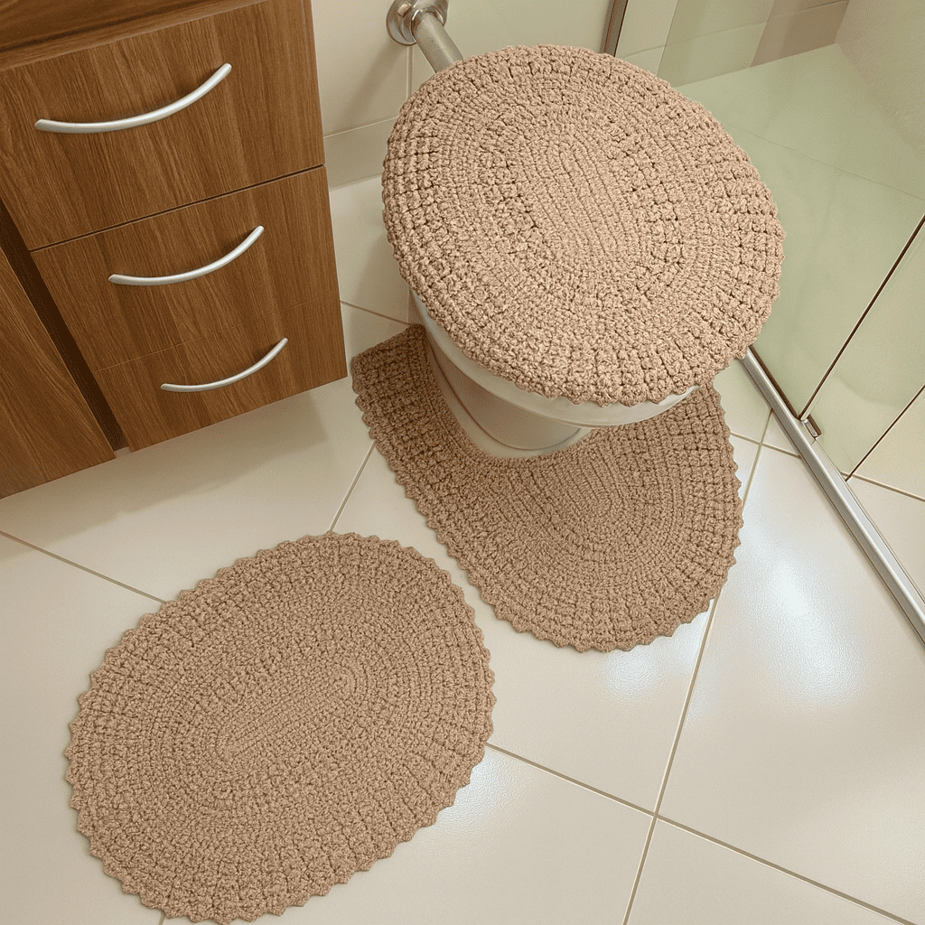 Jogo de Banheiro em Crochê Artesanal - Modelo simples com 3 Peças em Oferta na Shopee