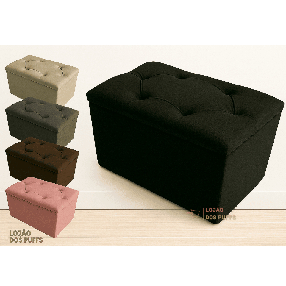PUFF BAU TECIDO SUEDE ORGANIZADOR PORTA OBJETO QUARTO DECORATIVO QUALIDADE CASA PENTEADEIRA PROMOÇÃO