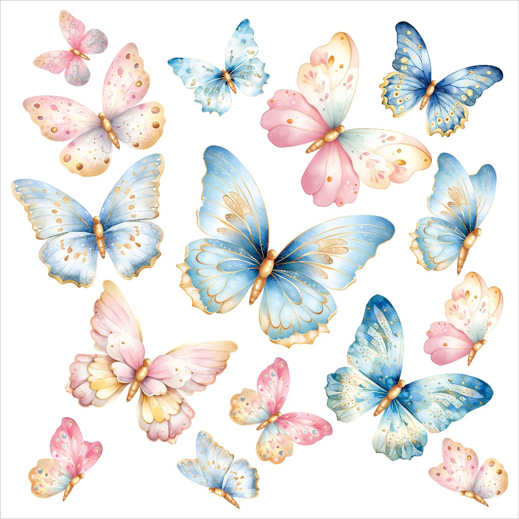 73 Adesivos De Borboletas Rosas e Azuis Aquarela - Decoração de ambiente e paredes em Oferta na Shopee