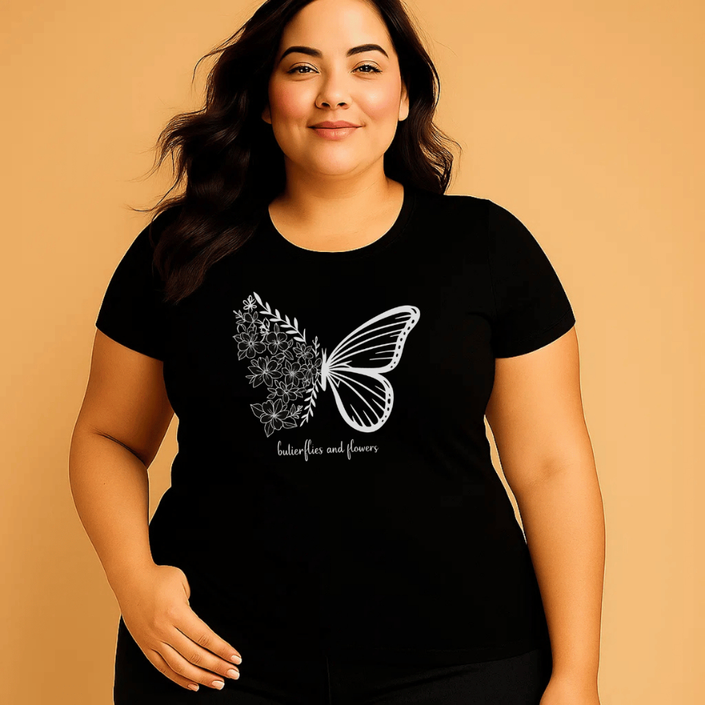 Camiseta Plus Size Feminina Estampada Borboletas Blusa 100% Algodão Camisa Academia Treino Verão em Oferta na Shopee