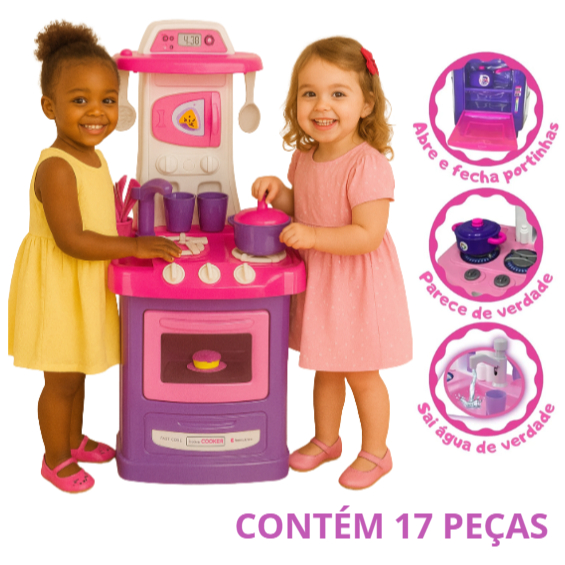 Cozinha Infantil Grande Menina Completa Forno Fogão Pia Sai Água