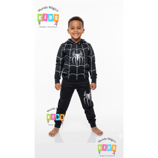Conjunto de Moletom Infantil Menino Homem Aranha preto, super herói Calça e Blusa Com Touca Mascara Premium em Oferta na Shopee