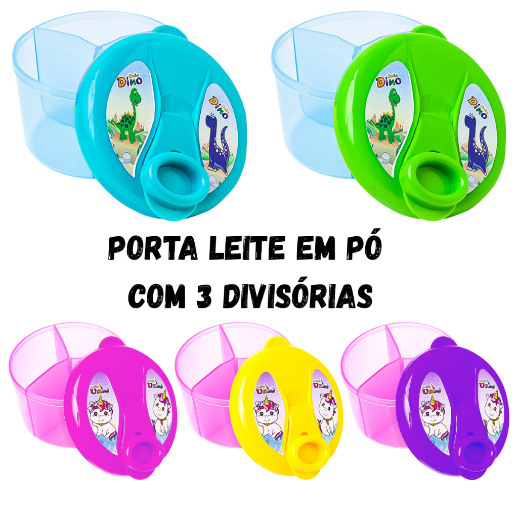 Pote Para Leite Em Pó Porta Leite Com 3 Divisórias Dino/Uni Menino Menina