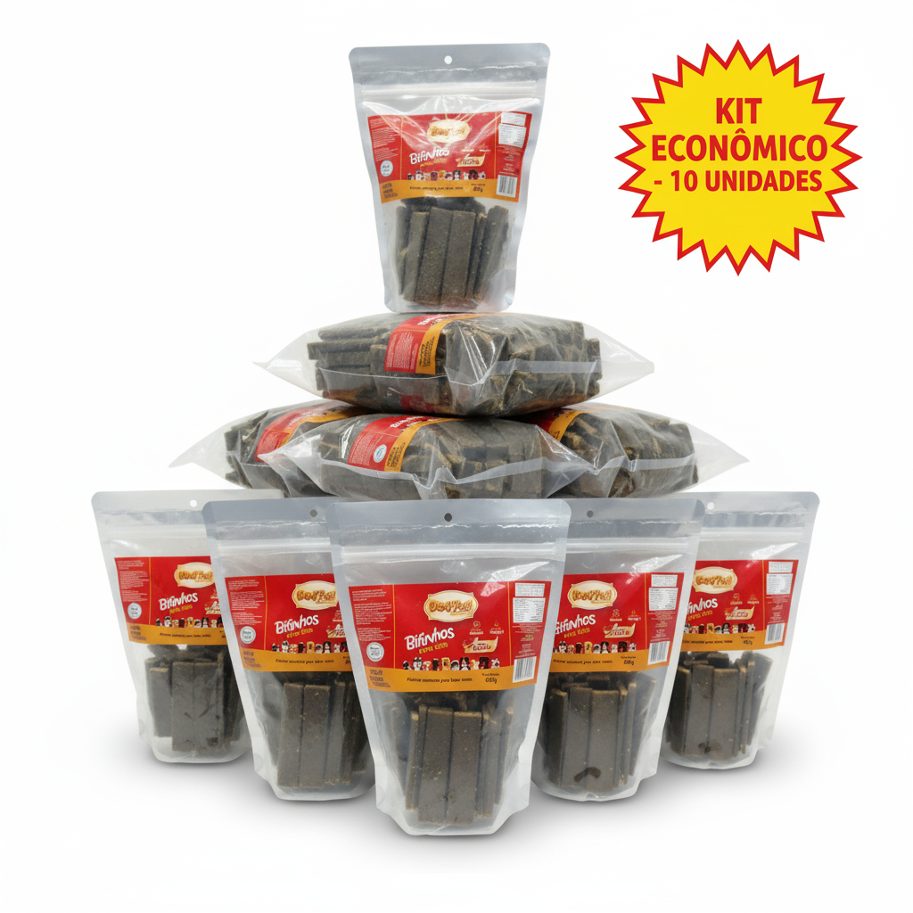 Kit 10un 400g Bifinho Carne Dog Peti Petisco Premium 10 Pacotes