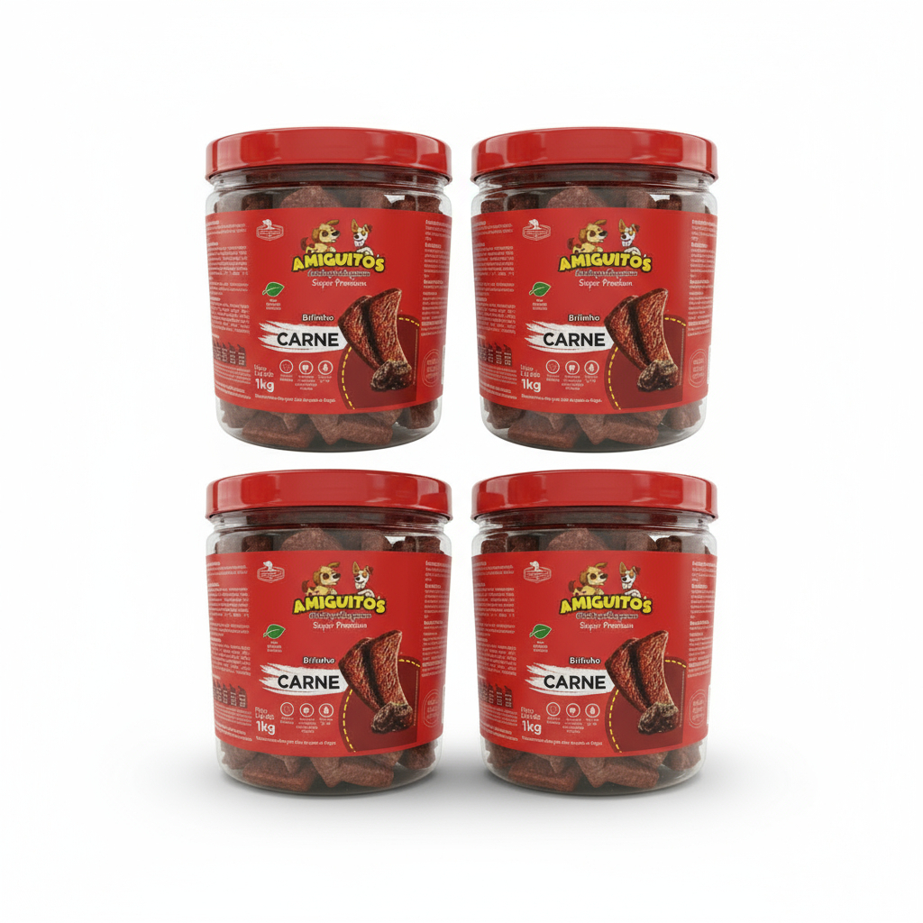 Kit 4 Potes 1kg Bifinho Amiguitos Sabor Carne Petisco Cão Pet Adestramento Quantidade 4kg
