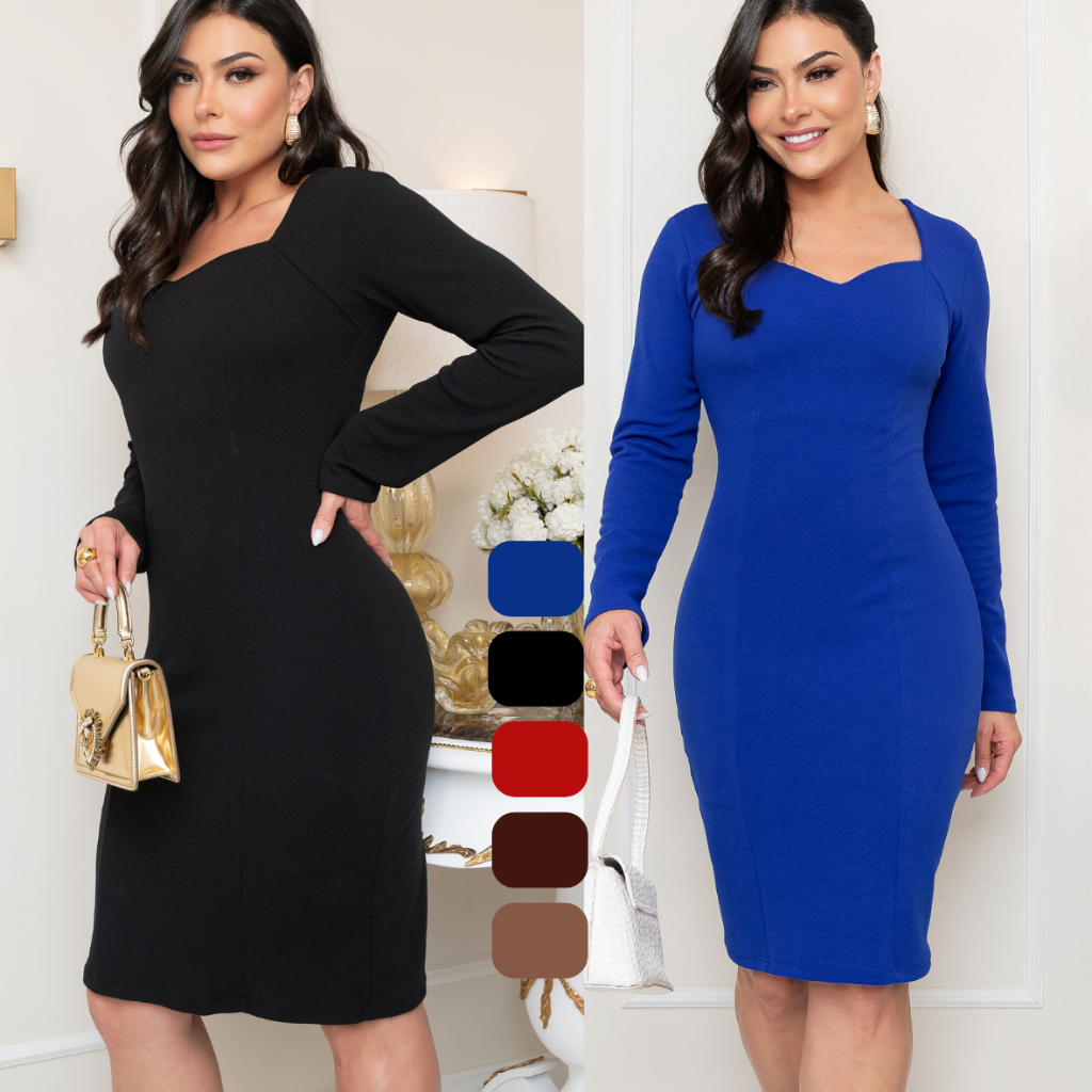 Vestido Tubinho Midi - Básiso Manga Longa - moda evagélica feminina -  Montserrat Inverno em Oferta na Shopee