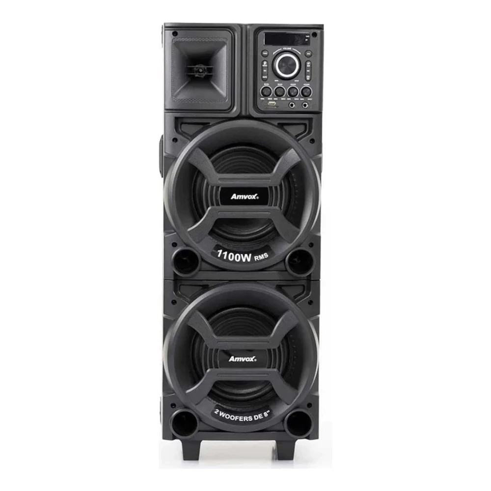 Caixa de Som Amplificada Amvox ACA 1101 Duplo Woofer 8” 1100W RMS Bluetooth USB TWS Bivolt