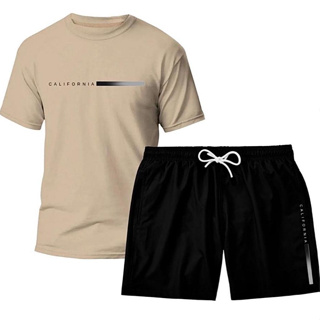 Kit Camiseta Algodão Masculina California e Short Tactel Estampado Verão Promoção em Oferta na Shopee