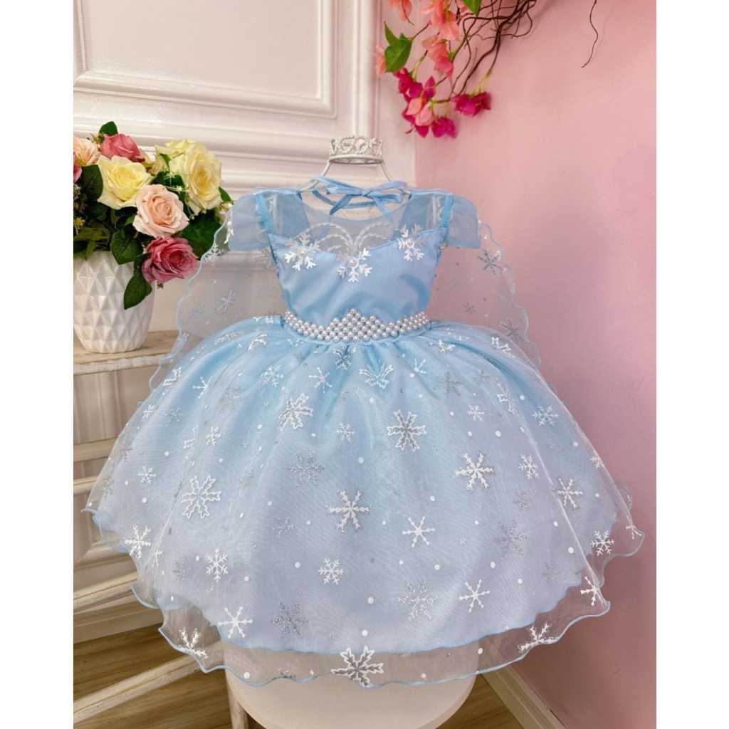 Fantasia Infantil Vestido Luxo Frozen Elsa Com Capa