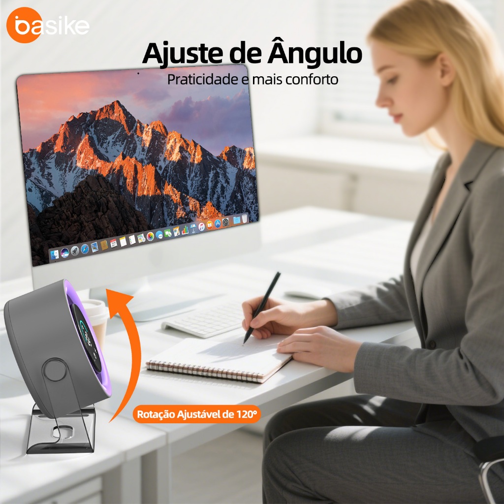 BASIKE Mini Ventilador Portátil Ajuste 120Âº Gancho Parede Escritorio Casa — imagem 2 de 2