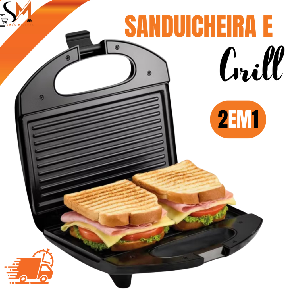 Sanduicheira Elétrica Belakaza Grill 2 em 1 Antiaderente  127V – Cor Preto em Oferta na Shopee