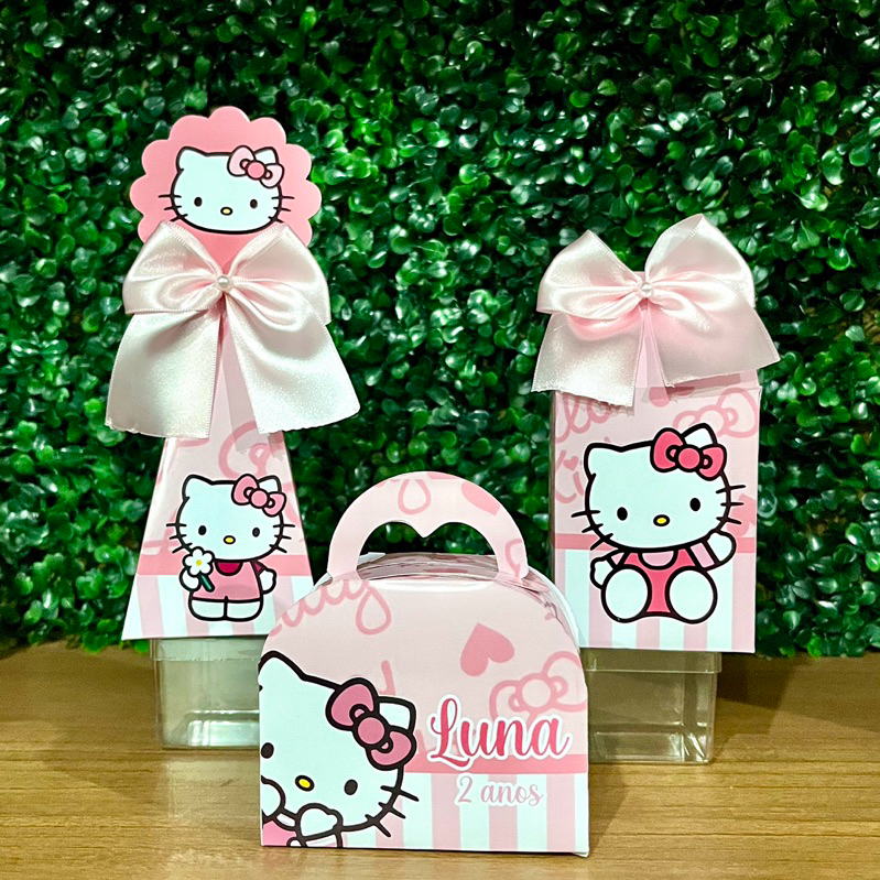 Caixas Personalizadas Lembrancinha de Aniversário Hello Kitty - Mimos Personalizados - Milk/Cone/Maletinha PEGUE E MONTE
