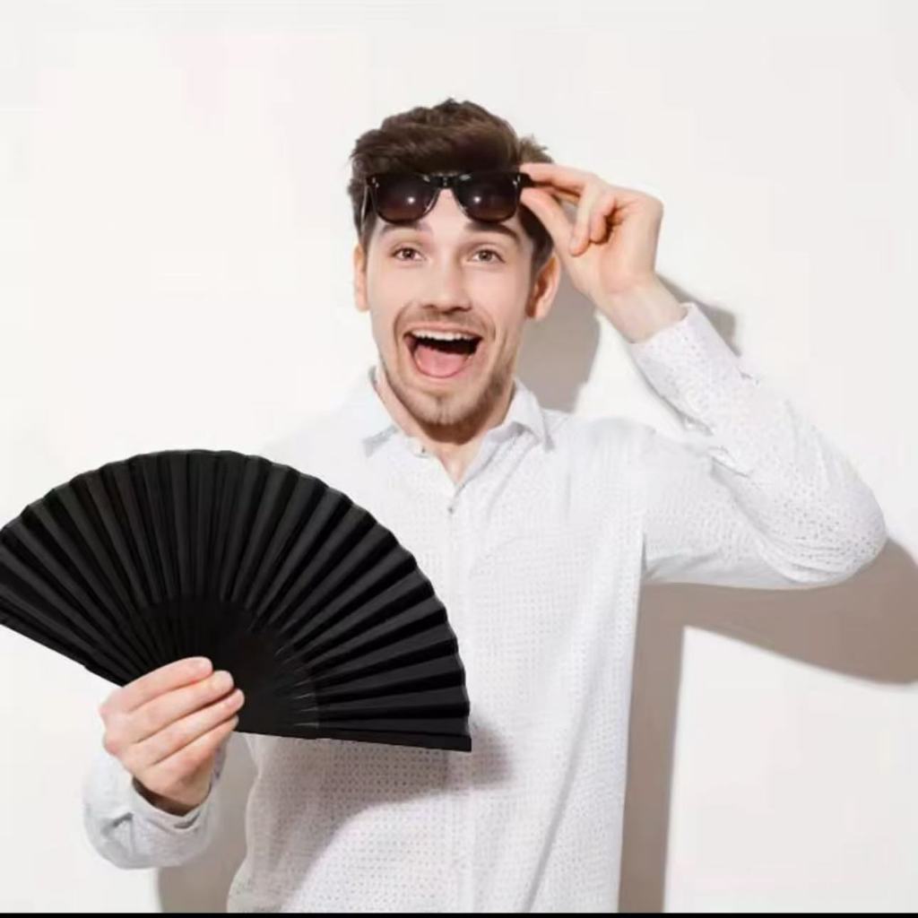 Leque de mão compacto liso cor única cor Preto