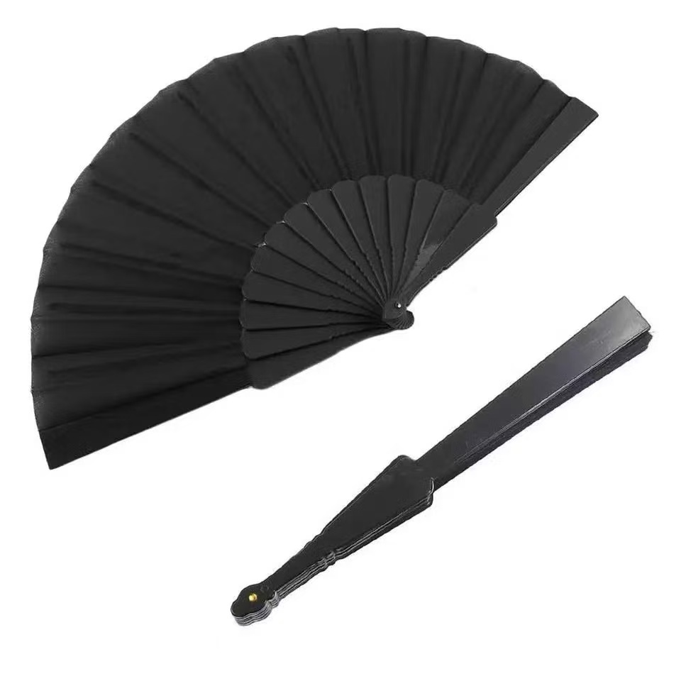 Leque de mão compacto liso cor única cor Preto em Oferta na Shopee