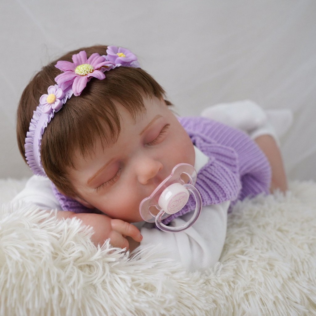 Bebê Reborn Boneca Silicone 48cm Menina Olho Fechado Roxo Brastoy · foto 2
