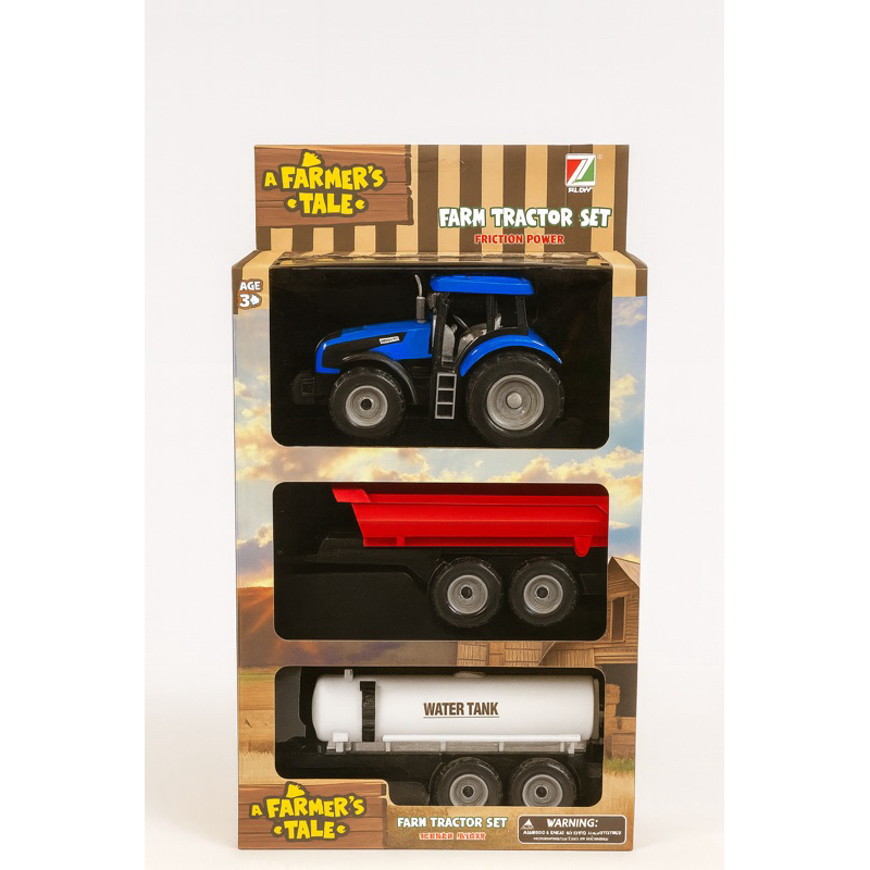 Farm Tractor Set A Farmer’s Tale – Trator Azul + Carreta Basculante + Carreta Tanque