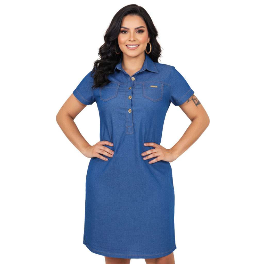 Vestido soltinho na moda jeans, vestido feminino estilo chemise  na moda soltinha