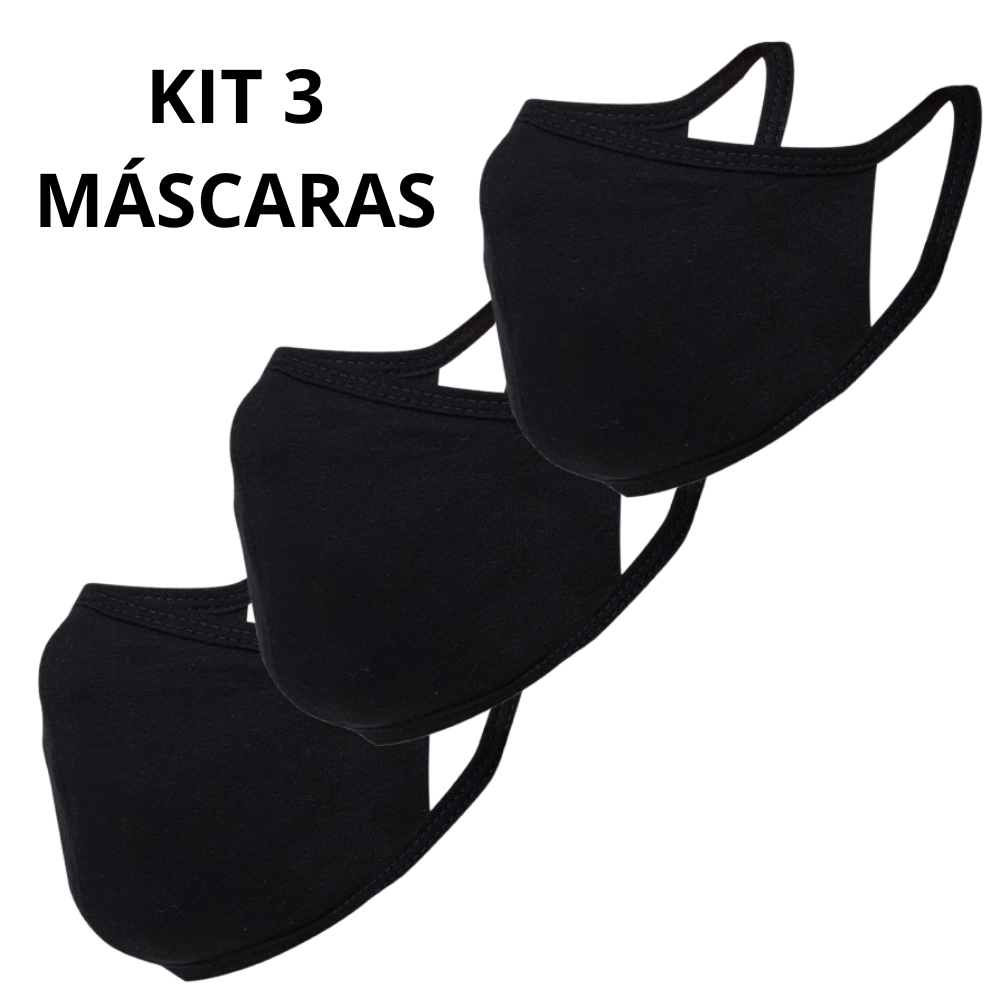 Kit 3 Máscaras Dupla camada de proteção 100% Algodão Preta ou Branca