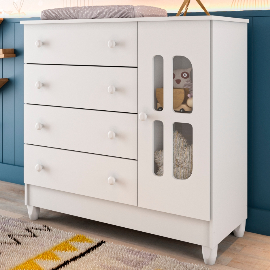 Cômoda Infantil 4 Gavetas com Porta 100% MDF Carolina Baby em Oferta na Shopee
