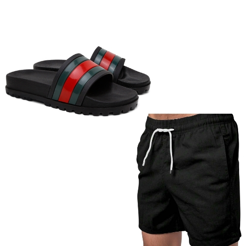 Slide Masculino Chinelo Confortavel Nuvem Short Mauricinho de Linho Moda Praia Estiloso