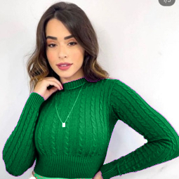 Blusa Cropped Feminino Manga Longa Tricot Modal Elegante