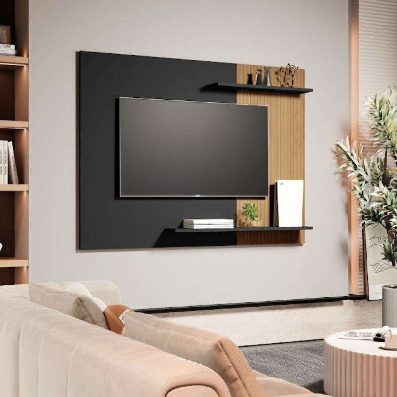 Painel Para TV Até 50 Polegadas Sala Estante Quarto Ripado Flutuante Rack Painel Suspenso Nichos
