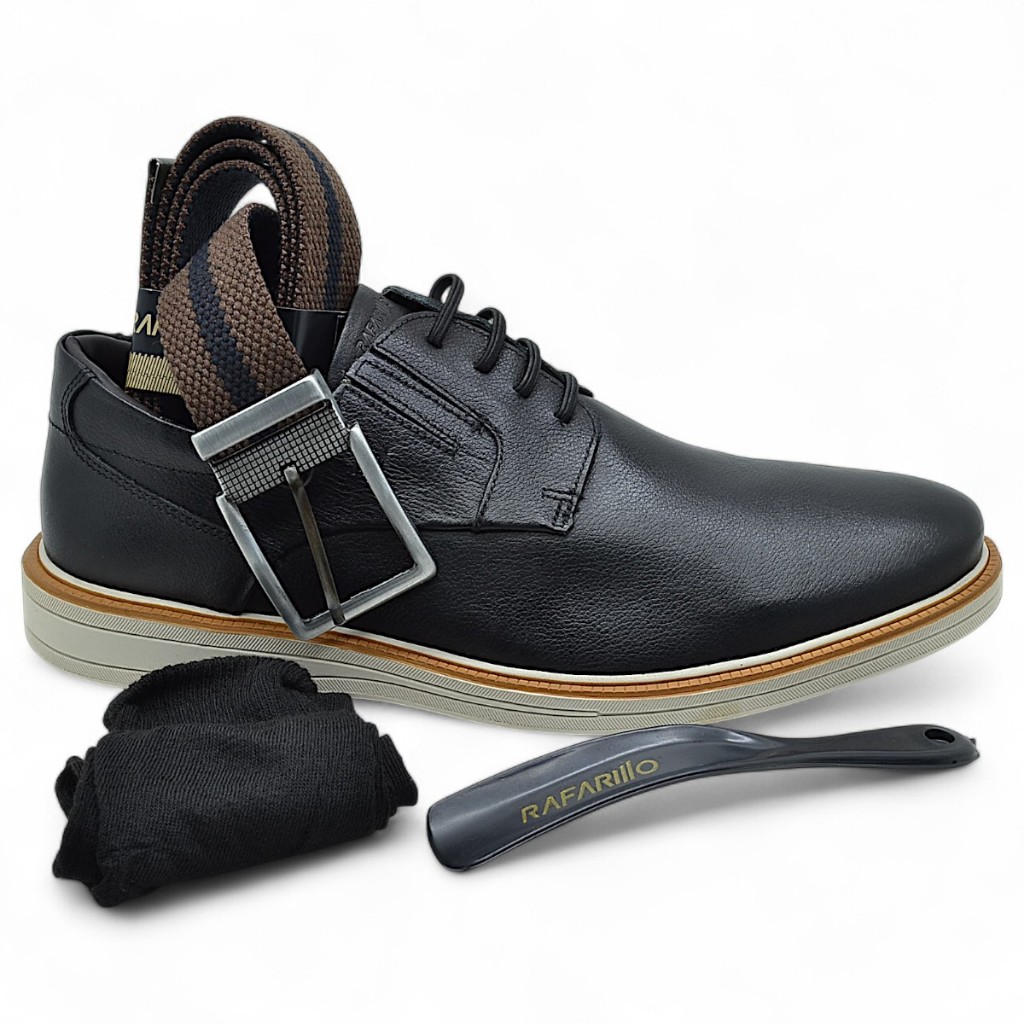 Kit Sapato Social Rafarillo Boston Masculino Couro Original Macio