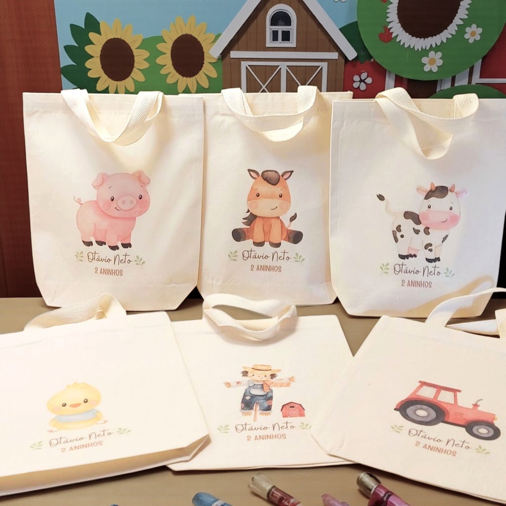 10+ Sacola de Mão Fazendinha - Modelo Estampa Grande com Fundo Largo - Lembrancinha em Oferta na Shopee