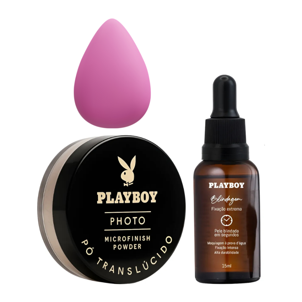 Kit De Maquiagem Blindagem Esponja Pó Translúcido Playboy