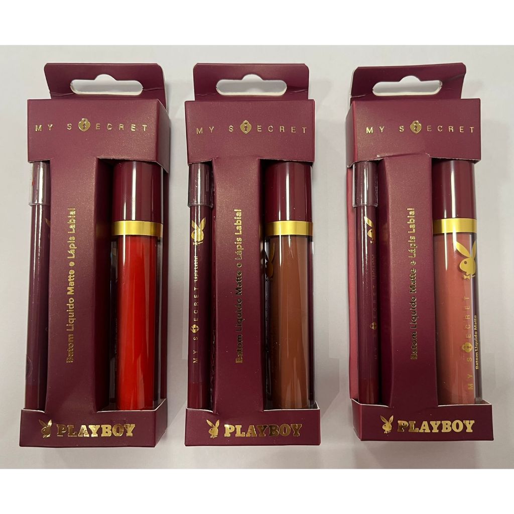 Kit 3 Batom Liquido Matte + Lapis Labial - Playboy