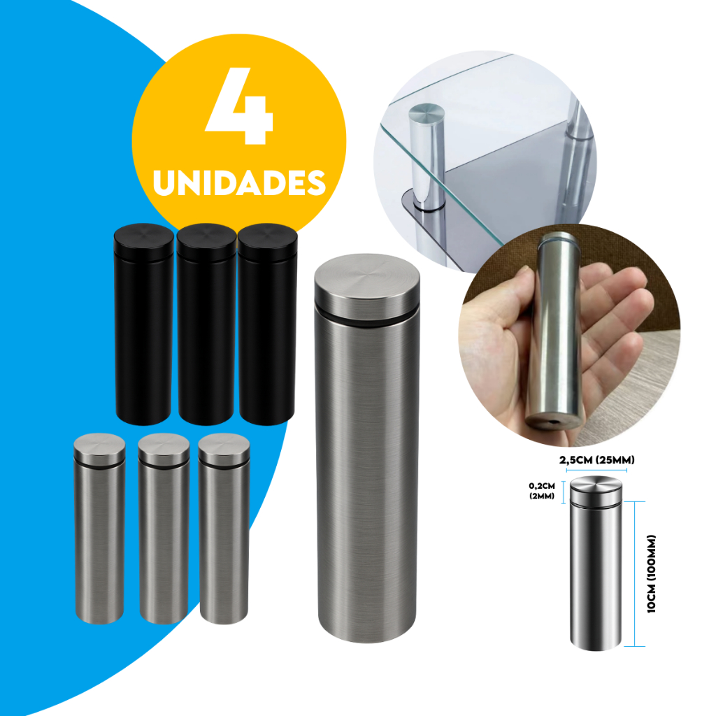 Prolongador Aço Inox Escovado Vidro Madeira 4unid 2,5X10cm em Oferta na Shopee