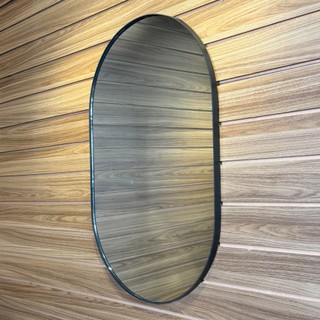 Espelho Oval Decorativo 50x80 Com Borda Couro Sala Quarto