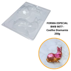 1~4 Forma BWB Com Silicone (3 partes) Para Chocolate Cód. 9877 - Coelho Diamante 250g. Páscoa (CHOCO)