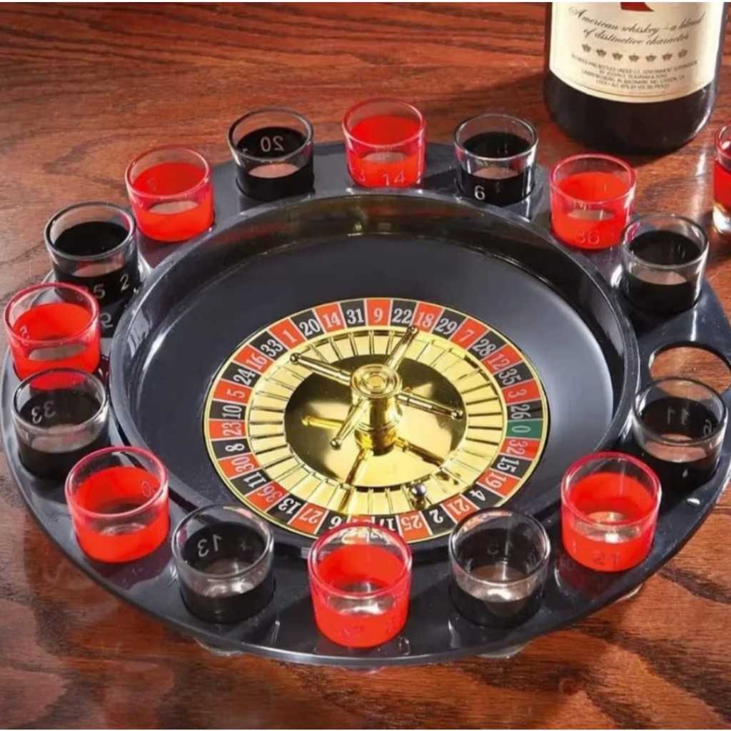 Jogo Roleta Drink Shot 16 Copos Vidro Bebida Cassino Grande Destilado Dose