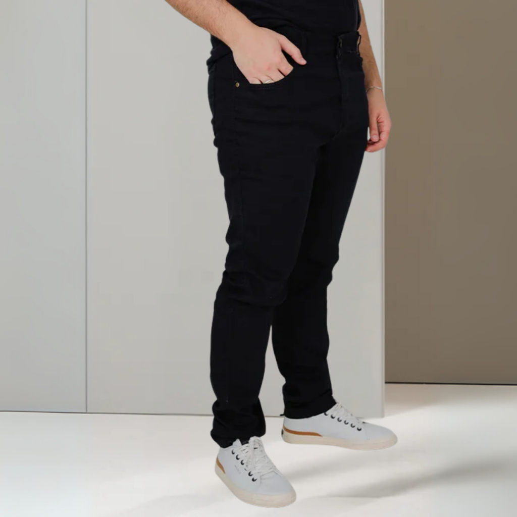 Calça Masculina Jeans Plus Size Denim Sarja Botão e Bolso Verão Fresco Elastano Tamanho Grande