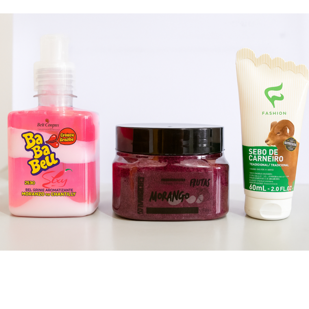 Gel Bababell Hidratante Para Corpo e Virilha Beijável Blow Girl Dermatologicamente Testado+sebo 60 ml+esfoliante 300g