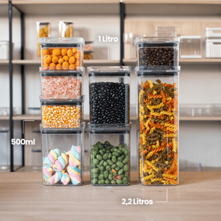 Conjunto 8 Potes Herméticos Quadrados para Mantimentos Arroz Café Cozinha Organizador de Alimentos em Oferta na Shopee