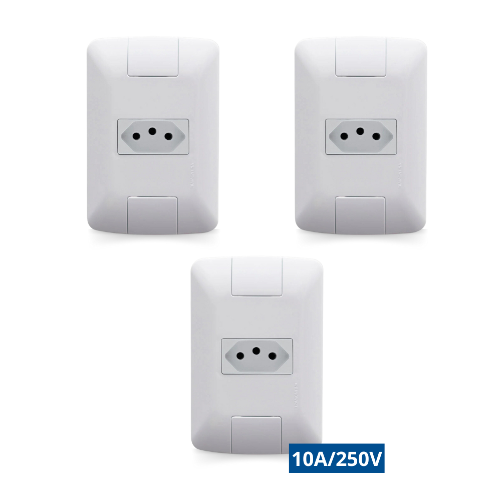 KIT 3 Conjunto Placa Tomada Branco 10A 250V Tramontina Linha Aria Liz Casa Escritório Iluminação Casa