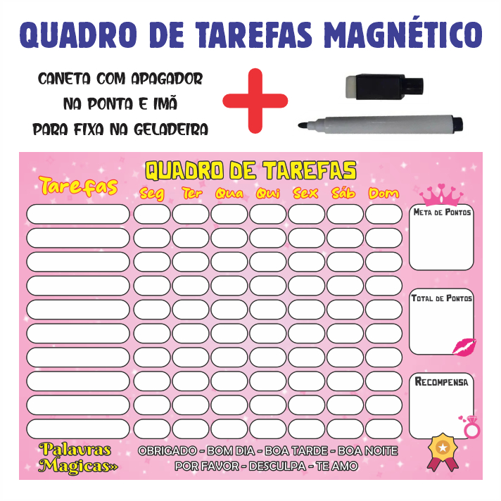 Quadro de Rotina Infantil com Imã Quadro de tarefas diárias Princesa