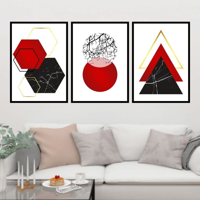 Kit 3 Quadros Decorativos Sala Quarto Decoração Geométrico Envio Imediato em Oferta na Shopee
