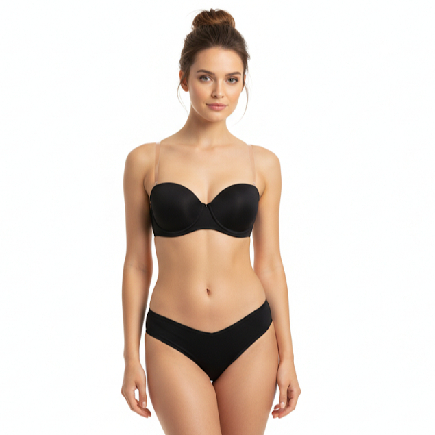 Conjunto Sutiã Com Alça de Silicone e Calcinha Tomara que Caia Com Bojo Lingerie Costa Nua Conforto