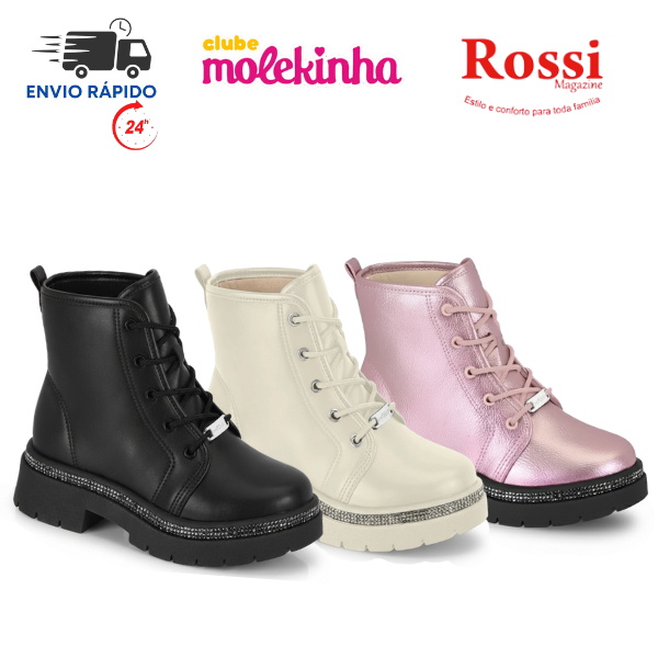 Bota Coturno Infantil Feminina Molekinha Strass Cano Curto Casual 2182.200