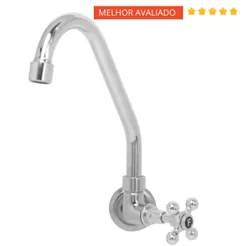 Torneira de Parede de Cozinha Feita Em Metal Cromado Bica Móvel C/ Arejador e Volante C33